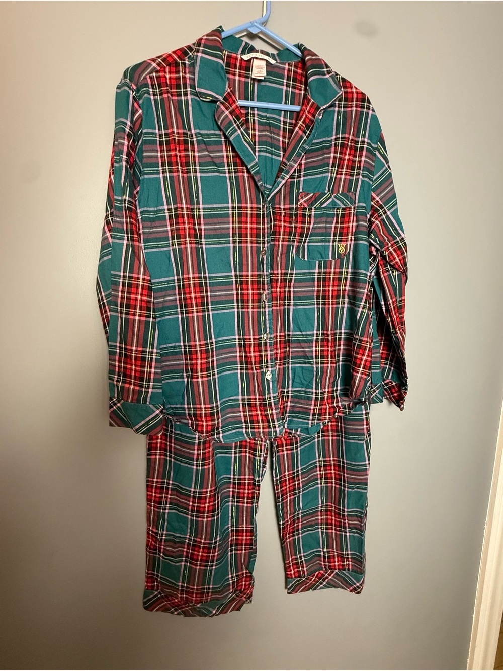 Victoria's Secret Flannel Long Pajama Set Womens Sz L
